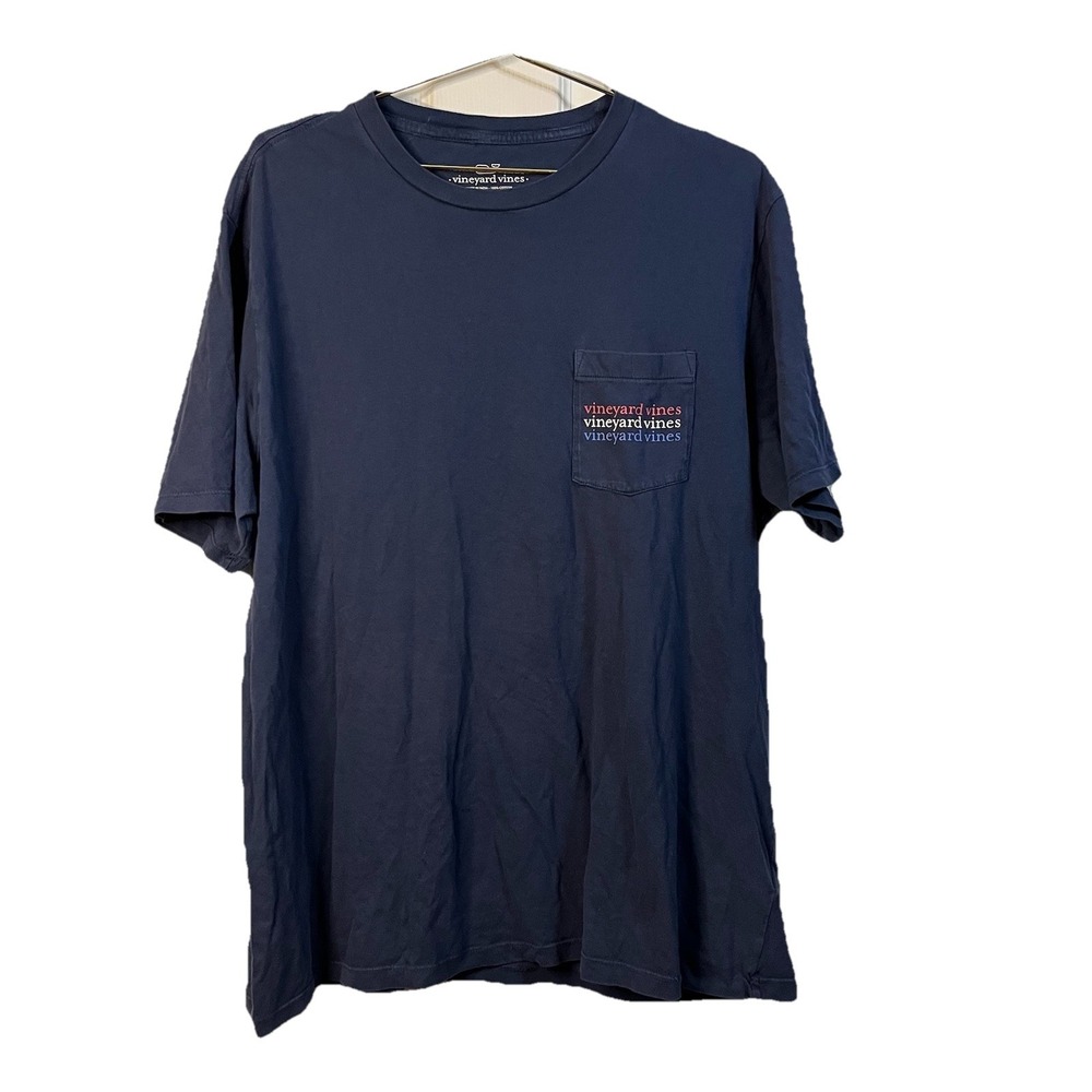 Vineyard Vines Navy Blue Whale Graphic Pocket Logo Men's Cotton T-Shirt L